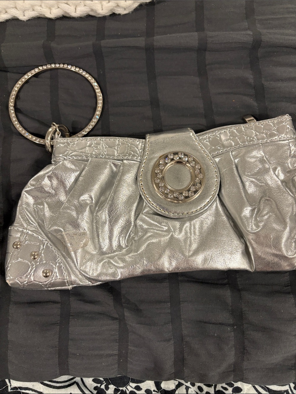 Silver Rhinestone Accent Wristlet Clutch